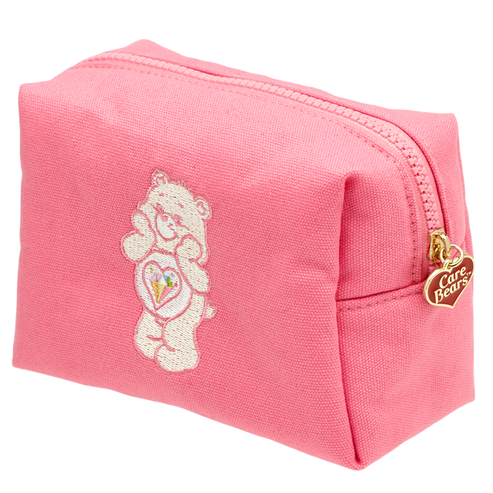 Care Bears-鑽石小熊電繡格紋帆布化妝包 桃紅