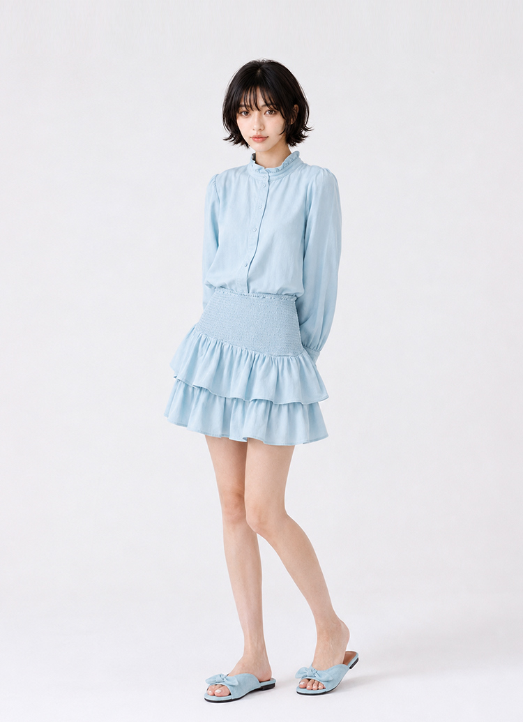 GraceGift 日雜女孩絨面蝴蝶結寬帶平底拖鞋 藍