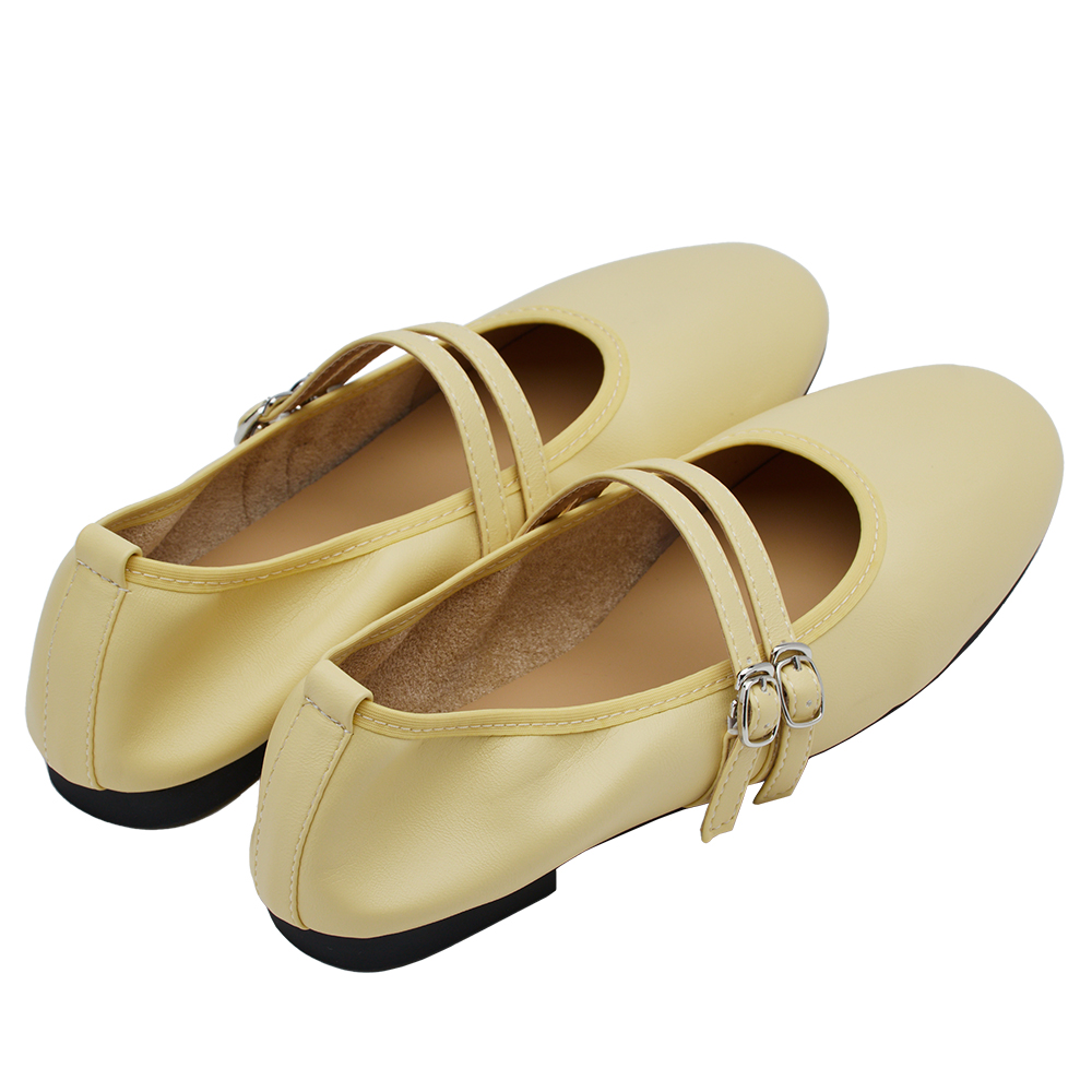 GraceGift平價女鞋 時尚秀場 圓頭 奶油雲朵極軟加厚乳膠芭蕾瑪莉珍鞋 淺黃色