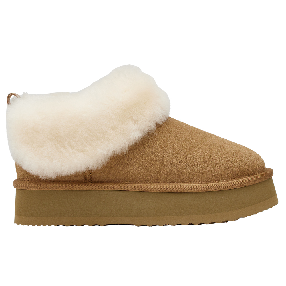 軟萌雲感翻毛短筒厚底雪靴 栗子