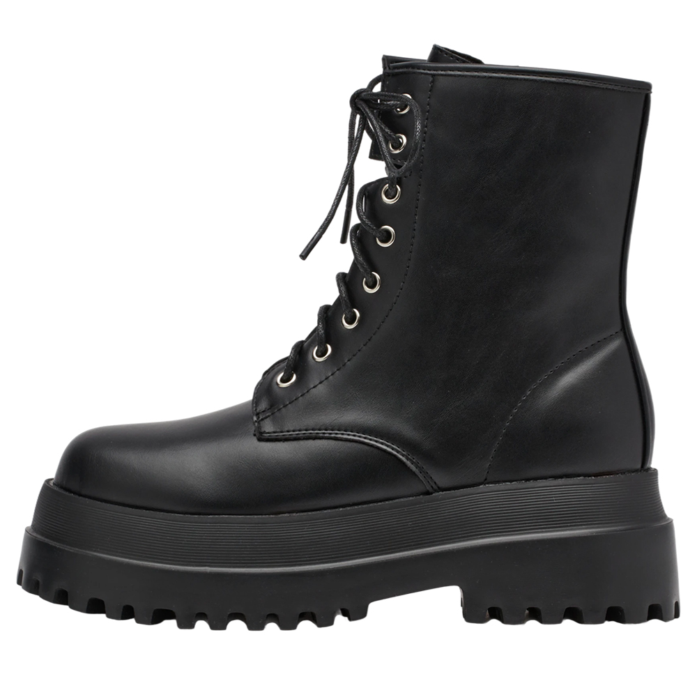 當代主義圓頭輕量增高綁帶靴  黑