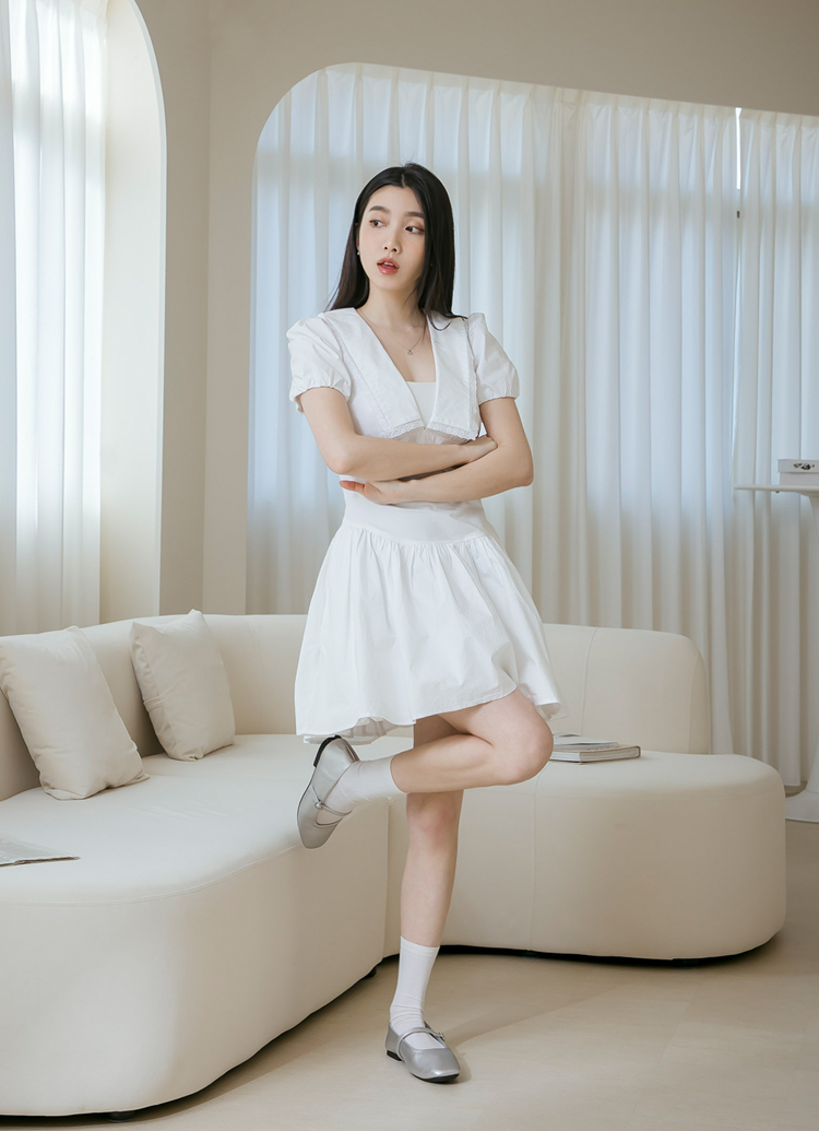 GraceGift 平價女鞋 韓系小愛心 復古瑪莉珍鞋 銀色 平底瑪莉珍鞋 實品圖