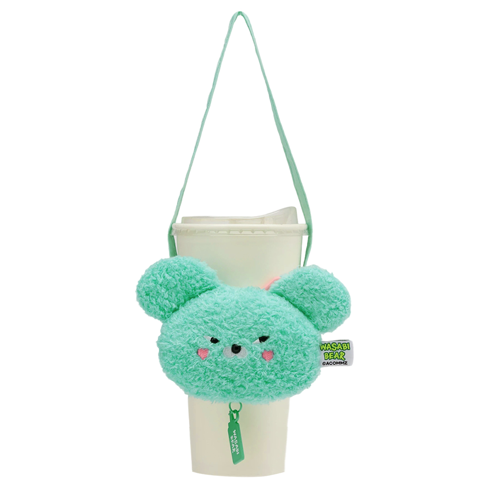 GraceGift Wasabi Bear聯名 芥末熊 絨毛星星吊飾飲料提袋 隨行包 藍綠色