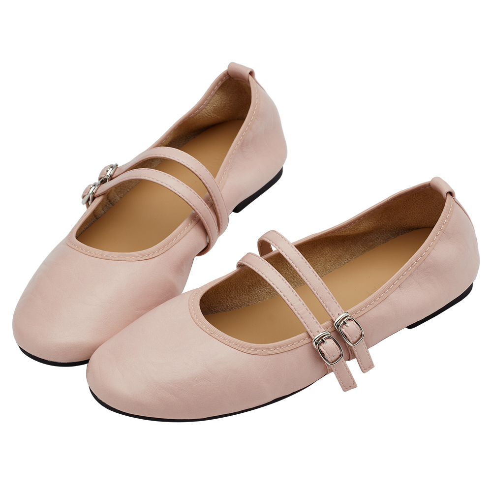 GraceGift平價女鞋 時尚秀場 圓頭 奶油雲朵極軟加厚乳膠芭蕾瑪莉珍鞋 粉色