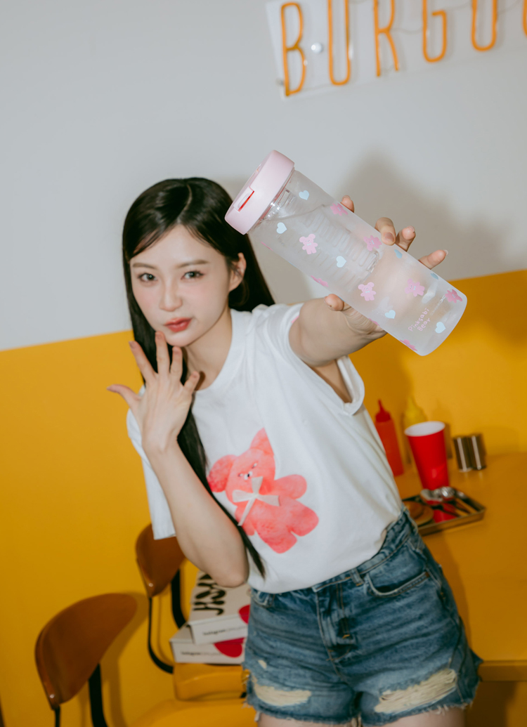 GraceGift Wasabi Bear聯名 粉芥末熊滿版印花透明吸管杯(800ml) 粉