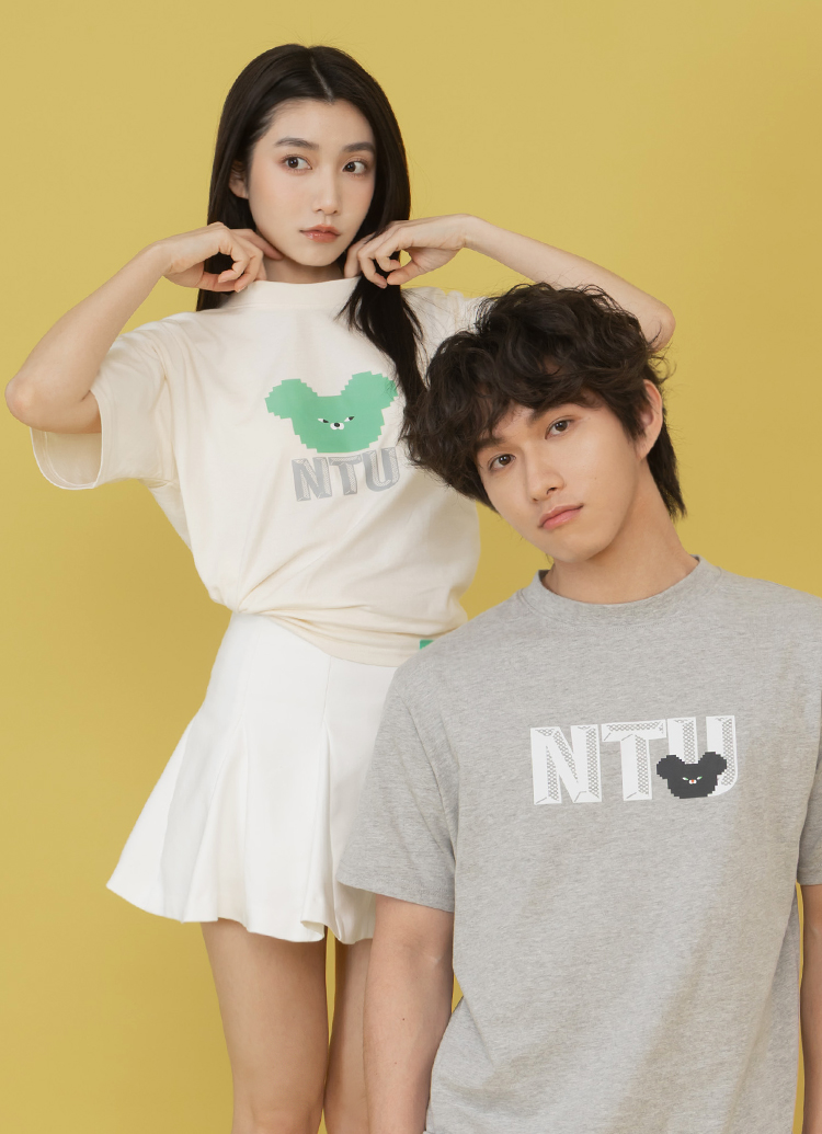 GraceGift Wasabi Bear聯名 Wasabi Bear芥末熊復古像素風印花短袖T恤 米白色