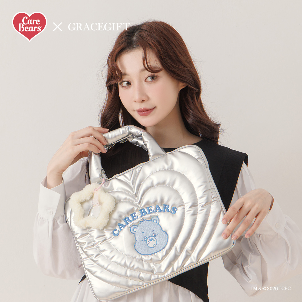 GraceGift CareBears聯名 鑽石小熊 Lollipop系列 星星絨毛手機吊飾 米白