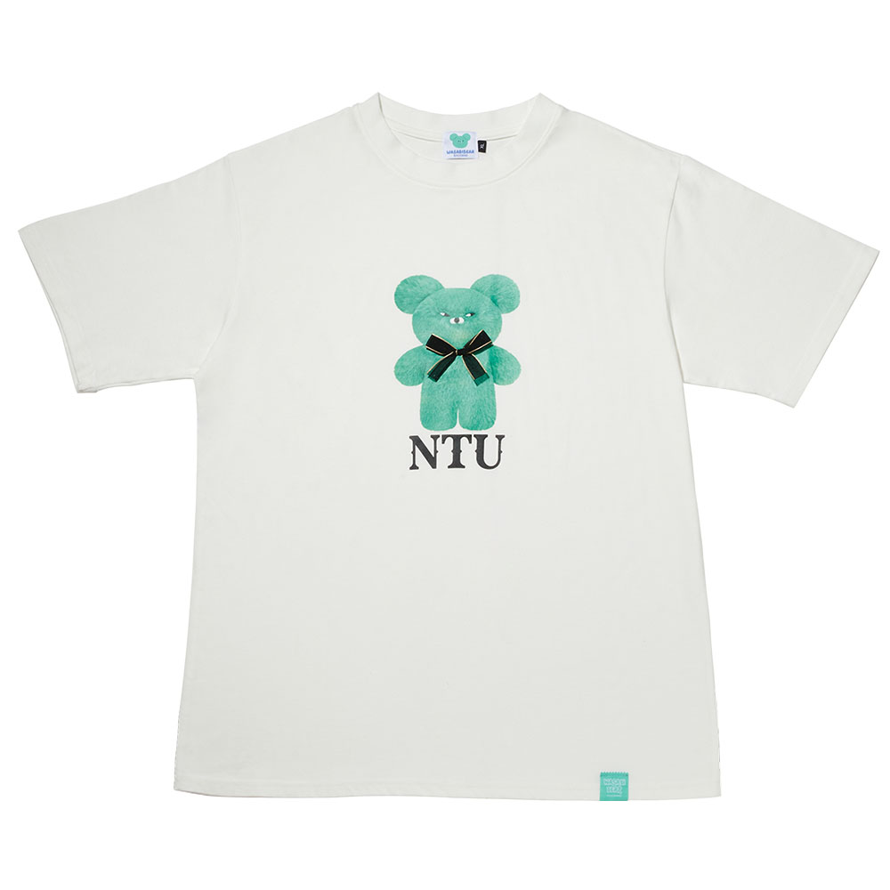 GraceGift Wasabi Bear聯名 Wasabi Bear X NTU芥末熊蝴蝶結印花情侶短袖T恤 藍綠色