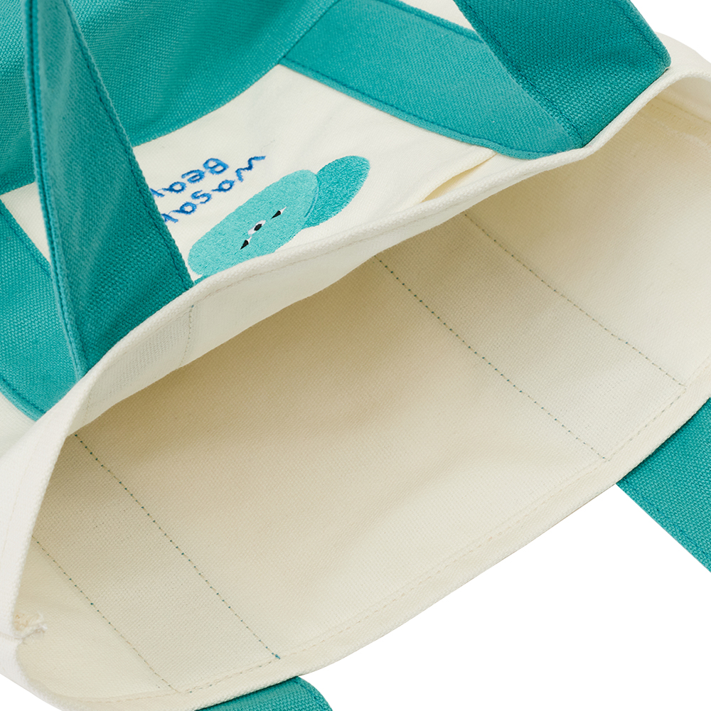 GraceGift Wasabi Bear聯名 芥末熊 撞色口袋肩背帆布包 藍綠色