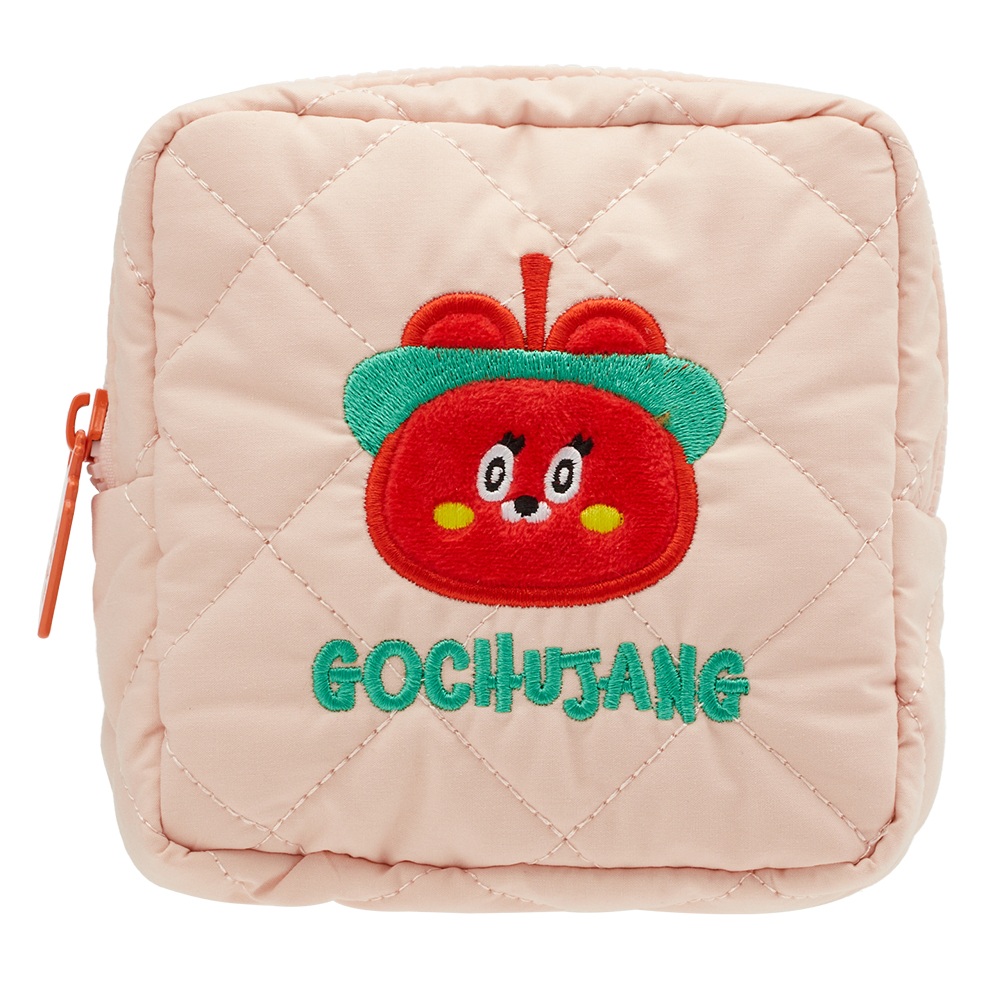 GraceGift Wasabi Bear聯名 辣椒醬熊 格紋鋪棉收納包 粉色 實拍圖