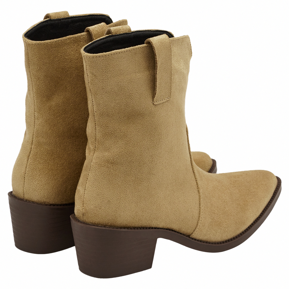 超模尖頭絨布2way可拆式褲管西部長靴 卡其