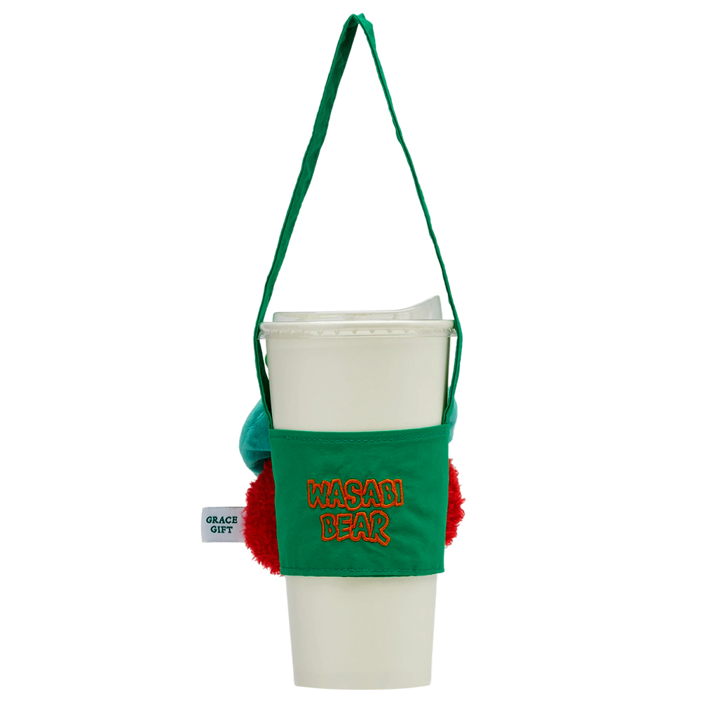 GraceGift Wasabi Bear聯名 辣椒醬熊 絨毛星星吊飾飲料提袋 隨行包 正紅色