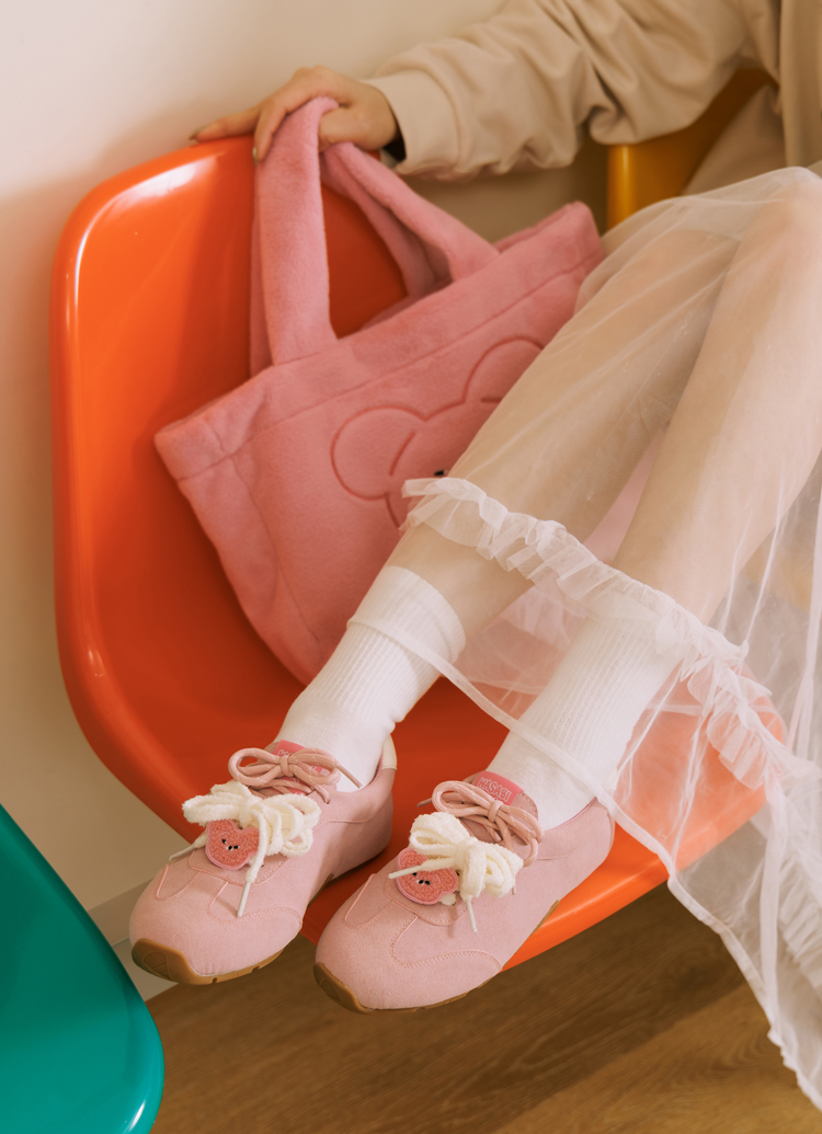 Grace Gift 平價女鞋 Wasabi Bear 聯名 粉芥末熊 休閒運動鞋 粉紅色 穿搭實拍