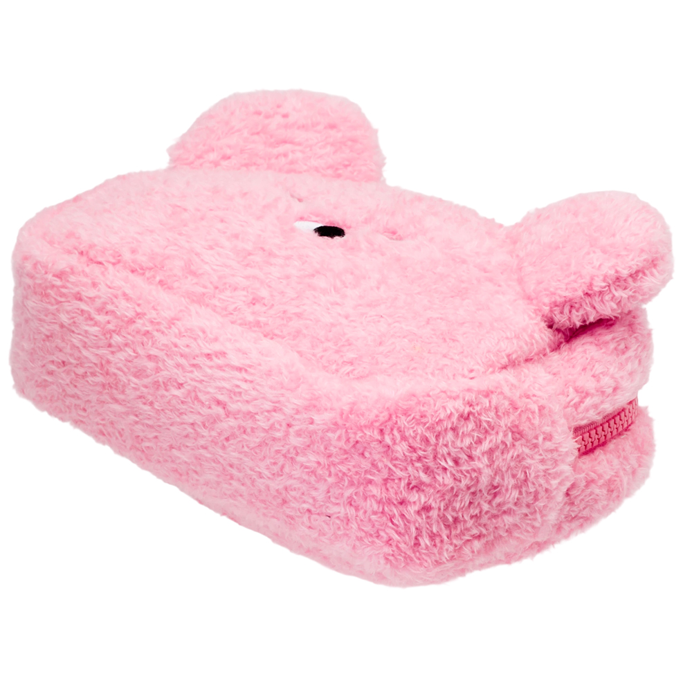 GraceGift Wasabi Bear聯名 粉芥末熊 格紋絨毛化妝包 粉紅色 實拍圖