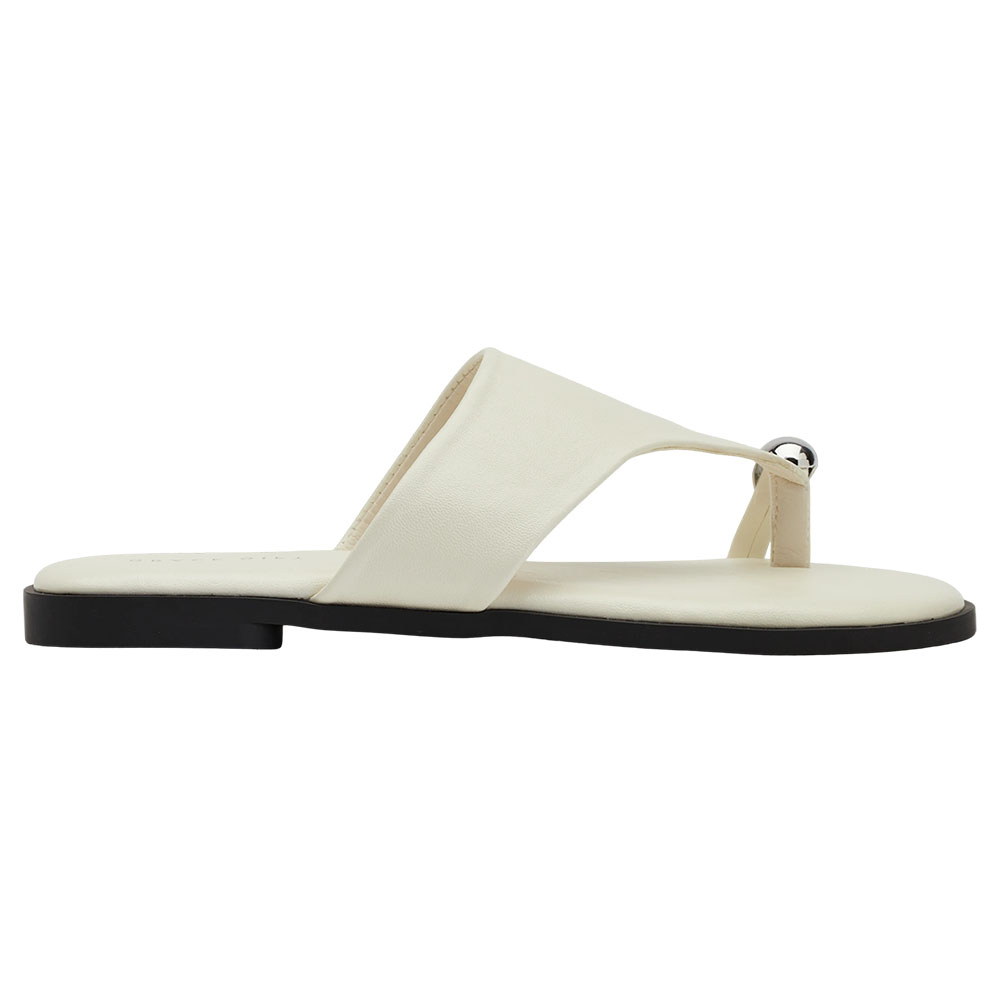 GraceGift 平價女鞋 時尚秀場 輕奢金屬套趾澎澎雲感平底拖鞋 杏色