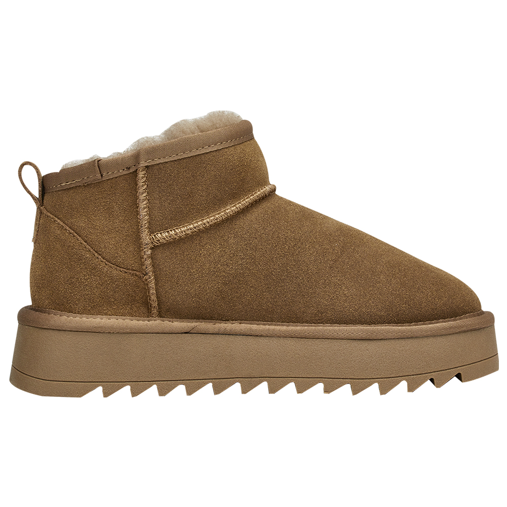 保暖神器暖絨牛麂皮短筒厚底雪靴 灰