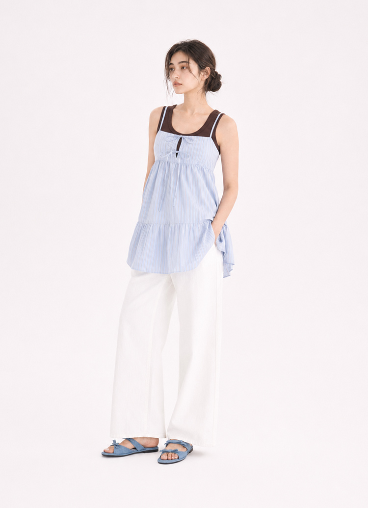 GraceGift平價女鞋 時尚秀場 圓頭 韓系夏日蝴蝶結雲感平底拖鞋 牛仔色