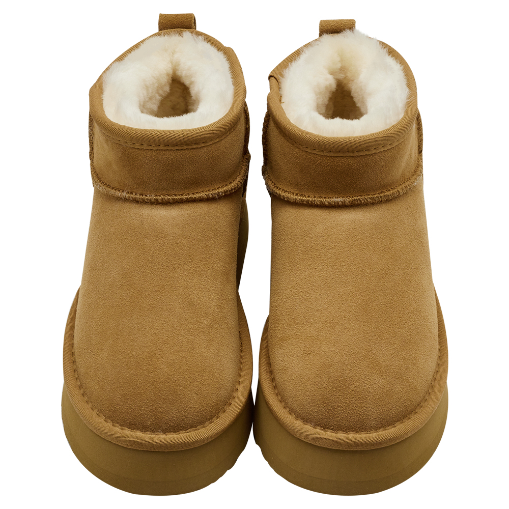 經典百搭牛麂皮羊毛短筒厚底雪靴 栗子