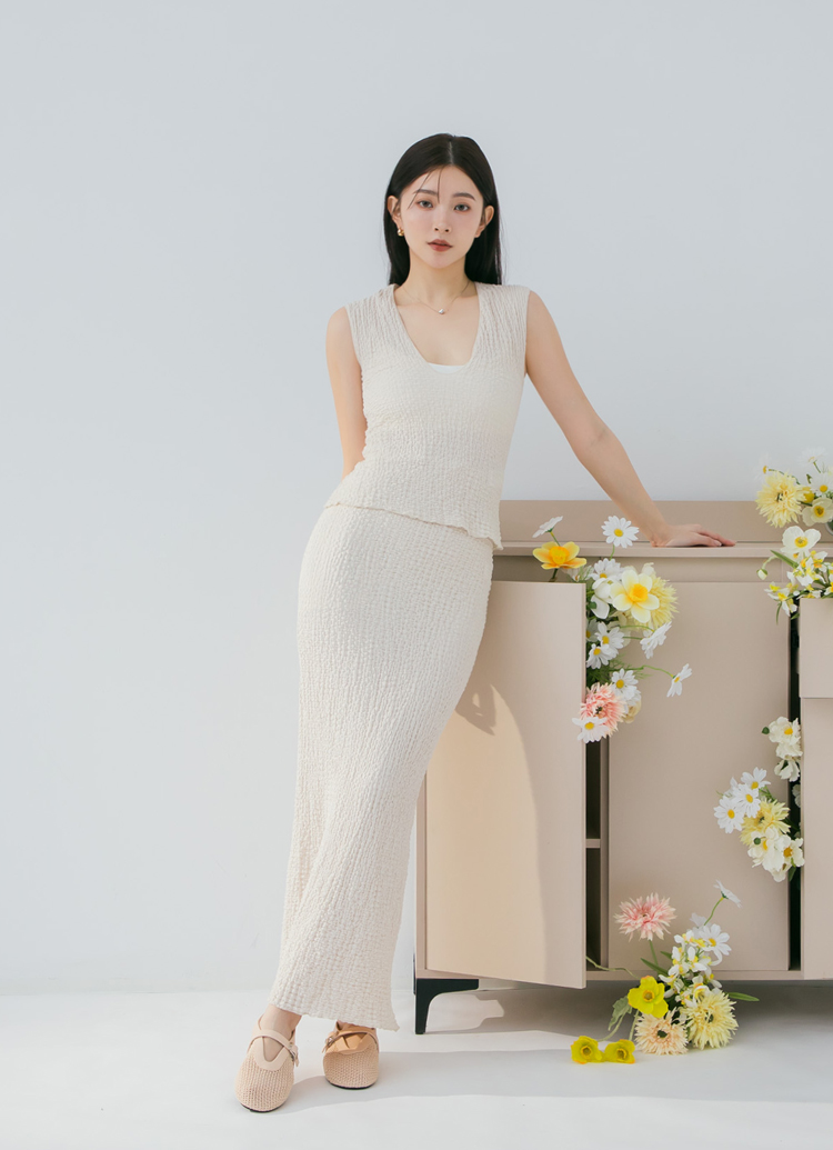 GraceGift 平價女鞋 法式時髦 簍空編織瑪莉珍鞋 杏色 平底瑪莉珍鞋 實品圖
