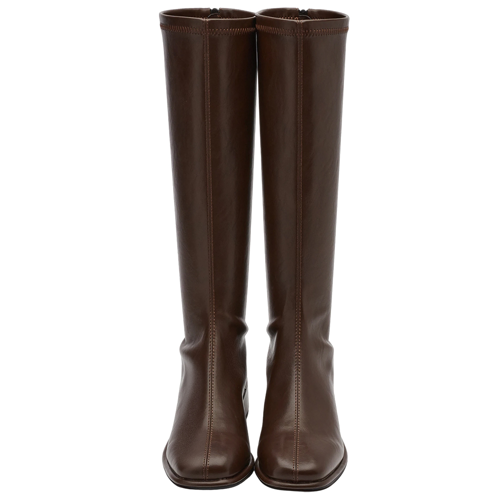 簡約達人後拉鍊中跟長靴 咖