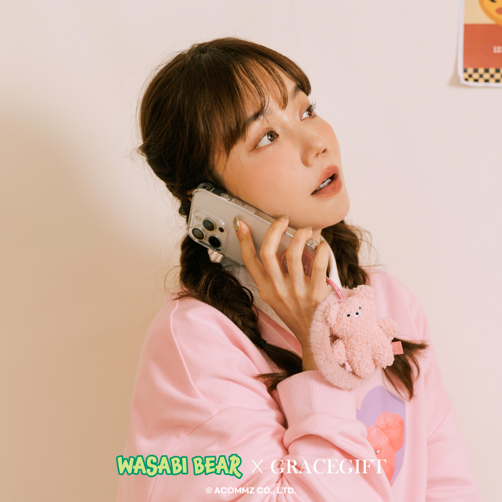 GraceGift Wasabi Bear聯名 粉芥末熊 絨毛手機掛環 紅色