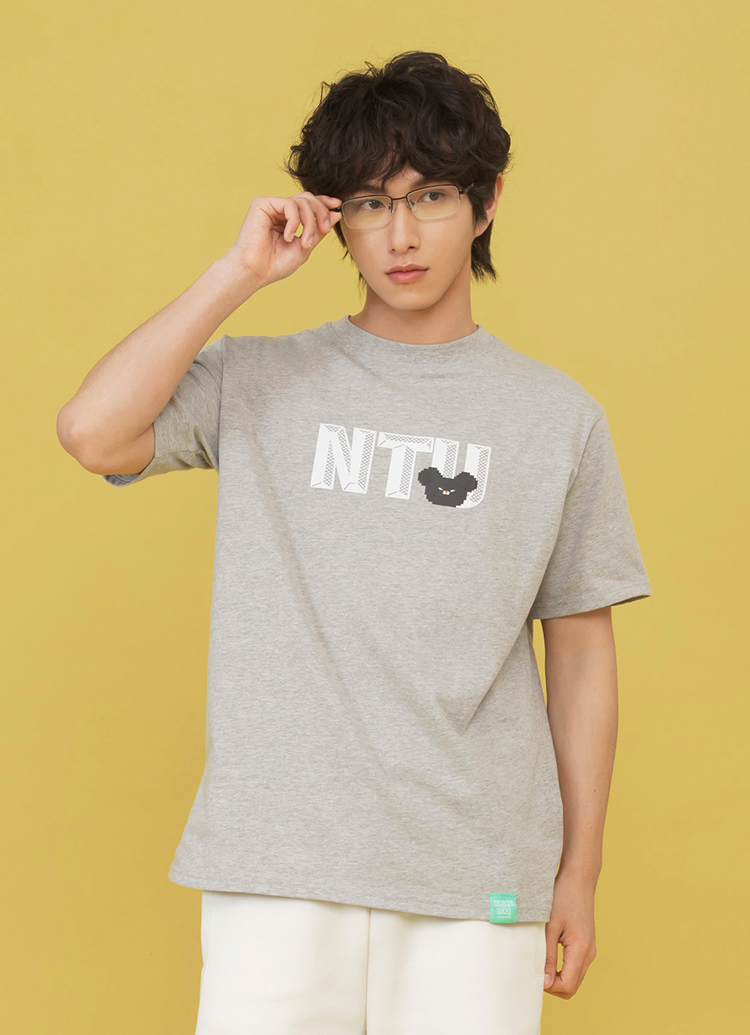 GraceGift Wasabi Bear聯名 Wasabi Bear芥末熊復古像素風印花短袖T恤 灰色