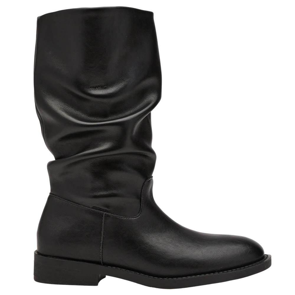 美腿神器小V口堆堆中筒海盜靴 黑