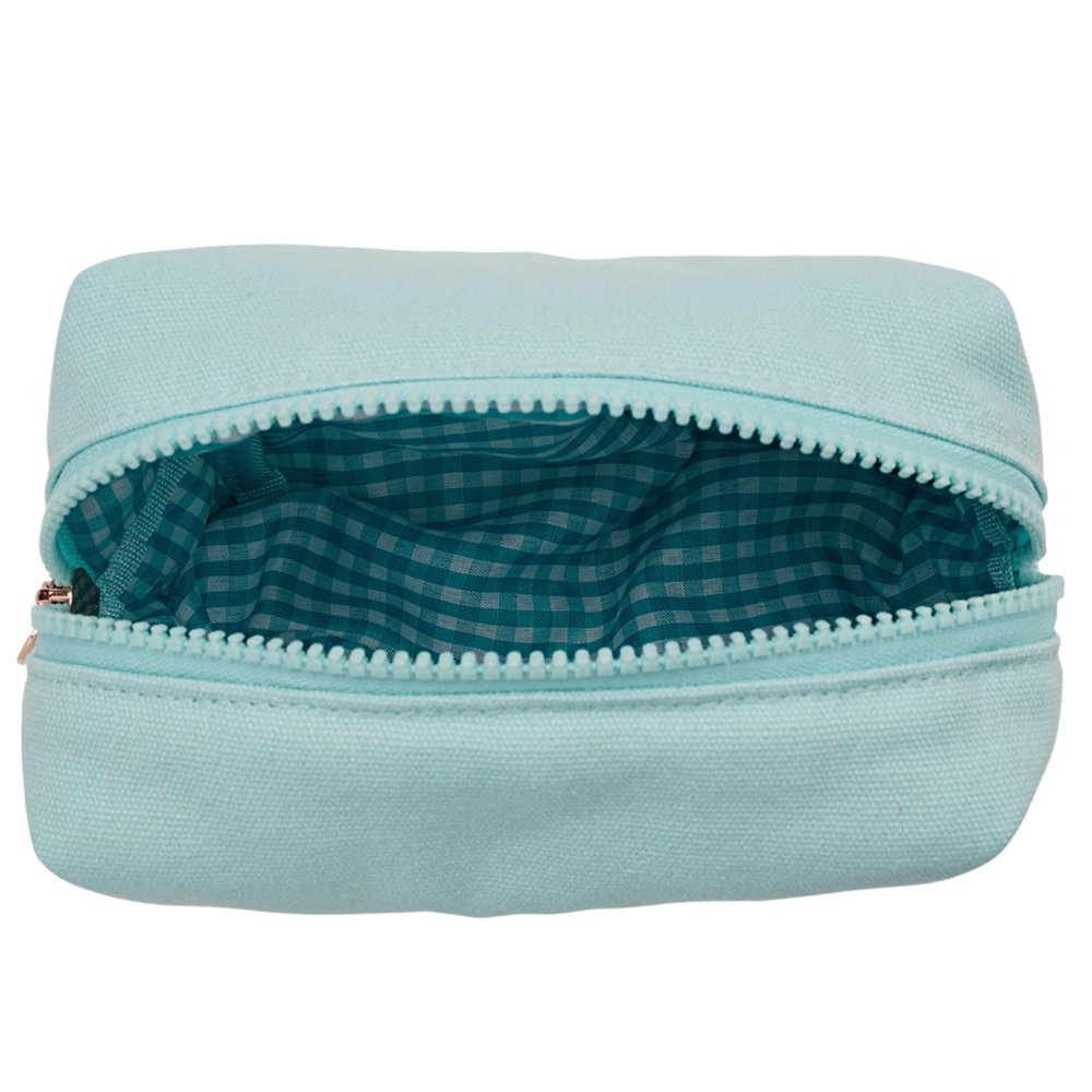 Care Bears-晚安小熊電繡格紋帆布化妝包 淺藍