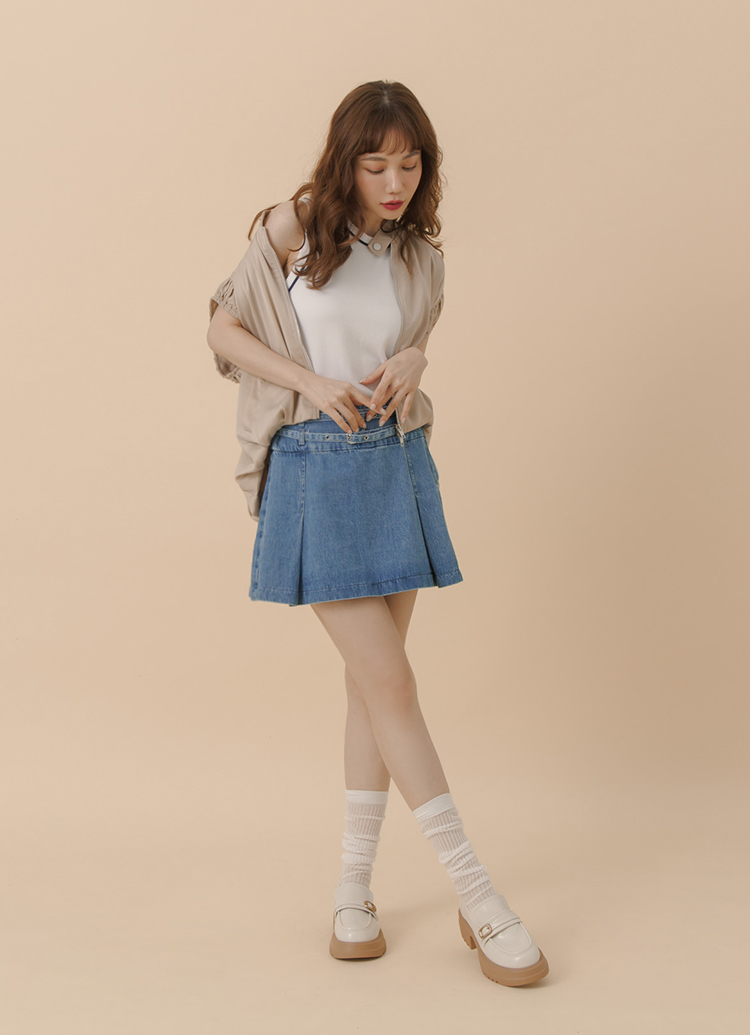 GraceGift平價女鞋 復古圓頭 方釦 輕量中跟樂福鞋 米白