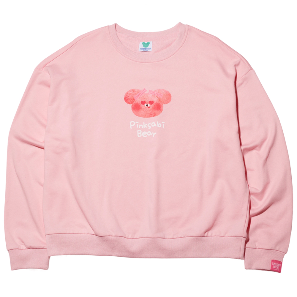 GraceGift Wasabi Bear聯名 粉芥末熊 小頭字母印花大學T 粉紅色 實拍圖