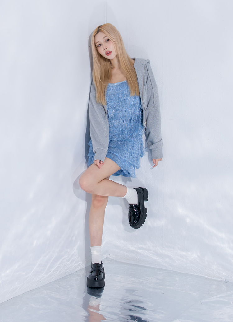 GraceGift平價女鞋 率性時髦 輕量厚底 便仕樂福鞋 黑漆
