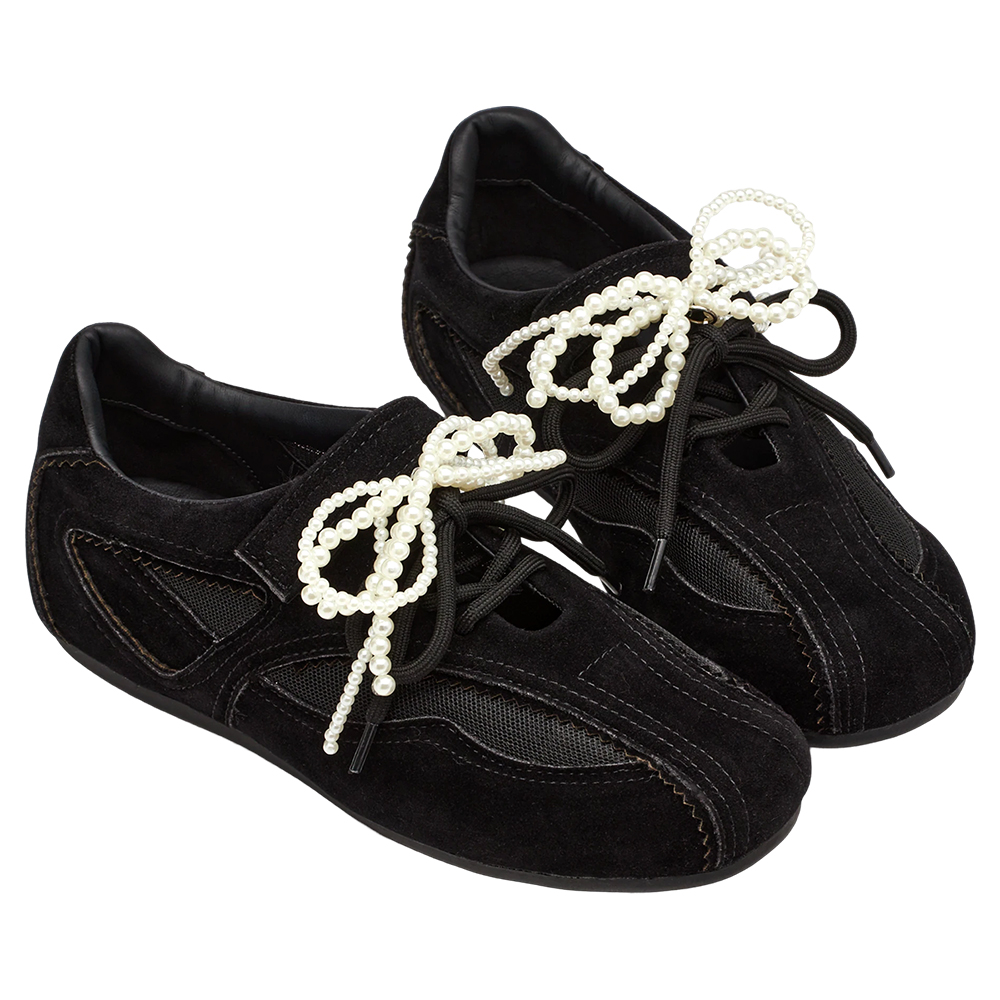 芭蕾少女方頭2WAY綁帶魔鬼氈運動鞋 黑