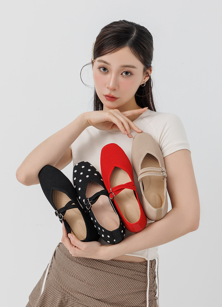 GraceGift平價女鞋 零著感柔織雙帶平底瑪莉珍鞋 米白