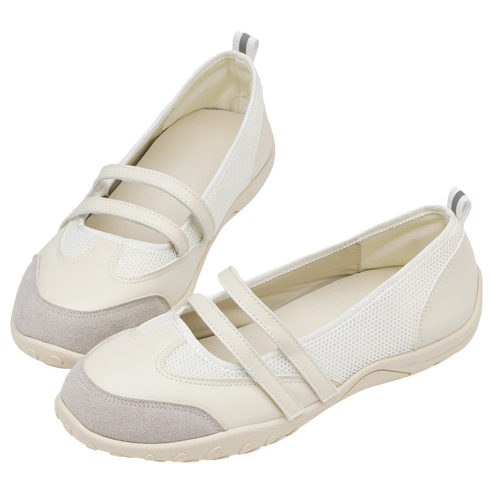 活力女孩魔鬼氈機能芭蕾舞運動鞋 米白