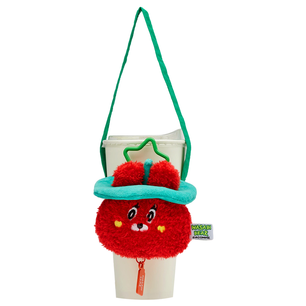 GraceGift Wasabi Bear聯名 辣椒醬熊 絨毛星星吊飾飲料提袋 隨行包 正紅色