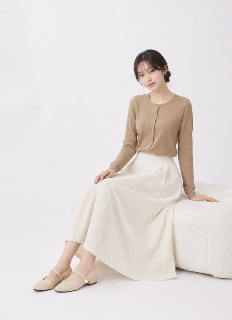 GraceGift平價女鞋 時尚秀場 小方圓頭 百搭氣質珍珠方頭低跟瑪莉珍鞋 深杏色