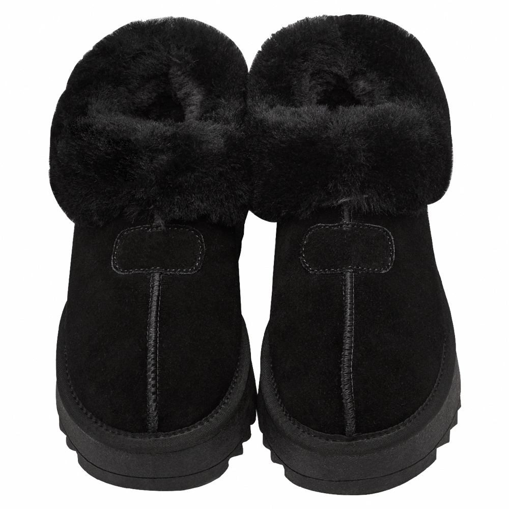 時髦雲朵暖絨牛麂皮短筒厚底雪靴 黑