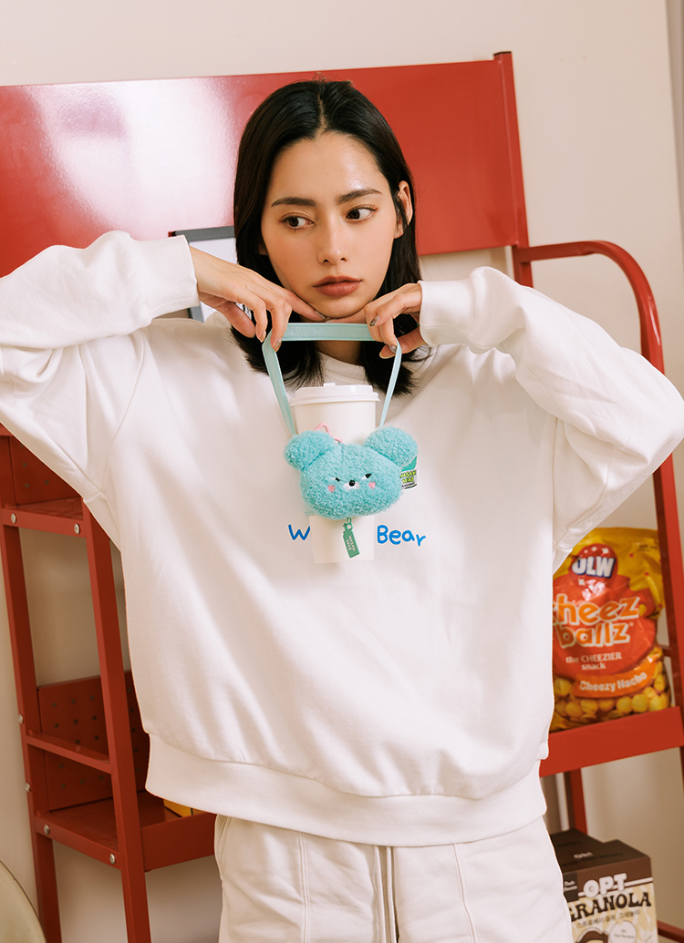 GraceGift Wasabi Bear聯名 芥末熊 絨毛星星吊飾飲料提袋 隨行包 藍綠色