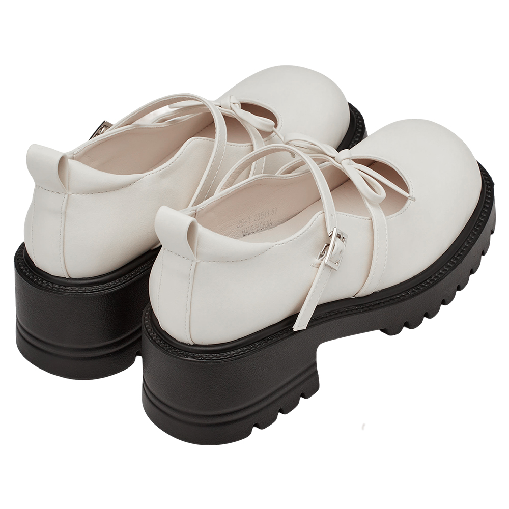 韓系方頭蝴蝶結雙帶輕量瑪莉珍鞋 米白