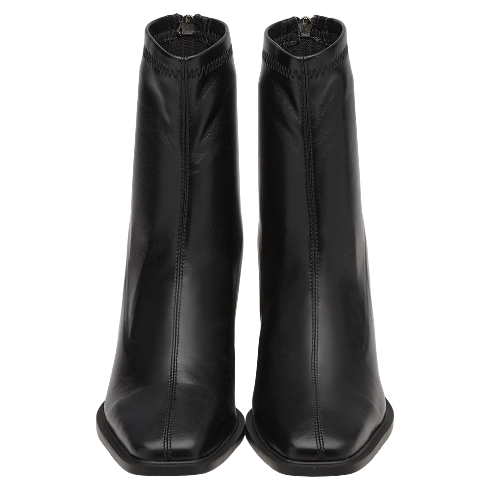 時髦歐膩方頭後拉鍊車線高跟襪靴 黑