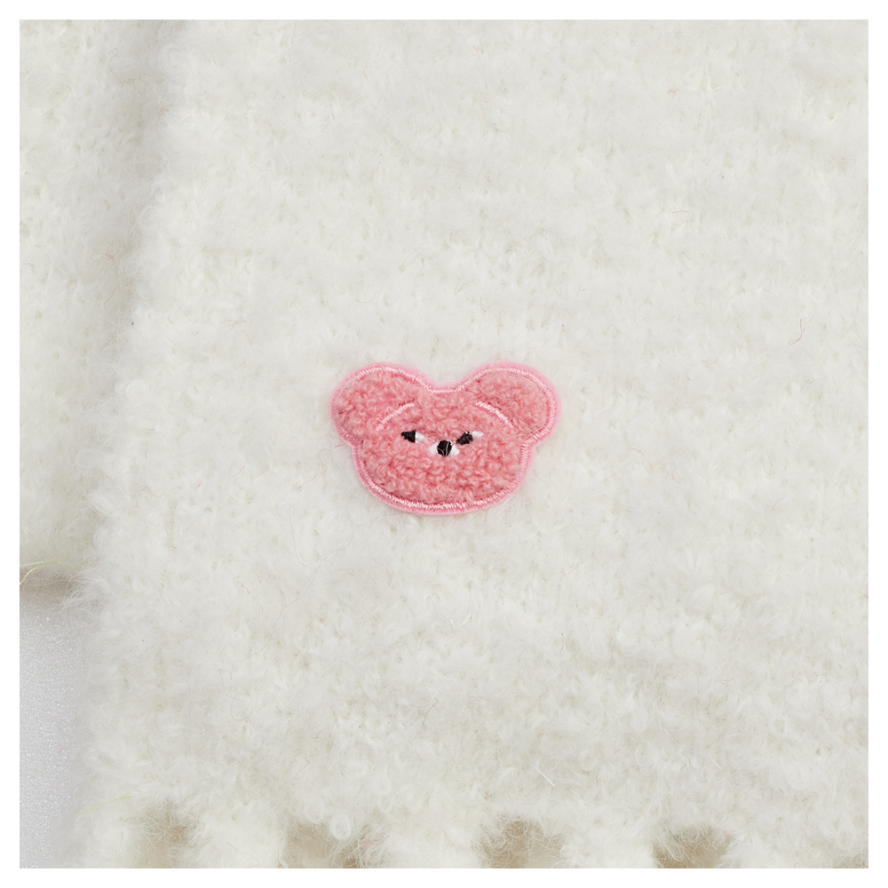 GraceGift Wasabi Bear聯名 粉芥末熊 顆粒仿羊毛流蘇圍巾 白色 實拍圖