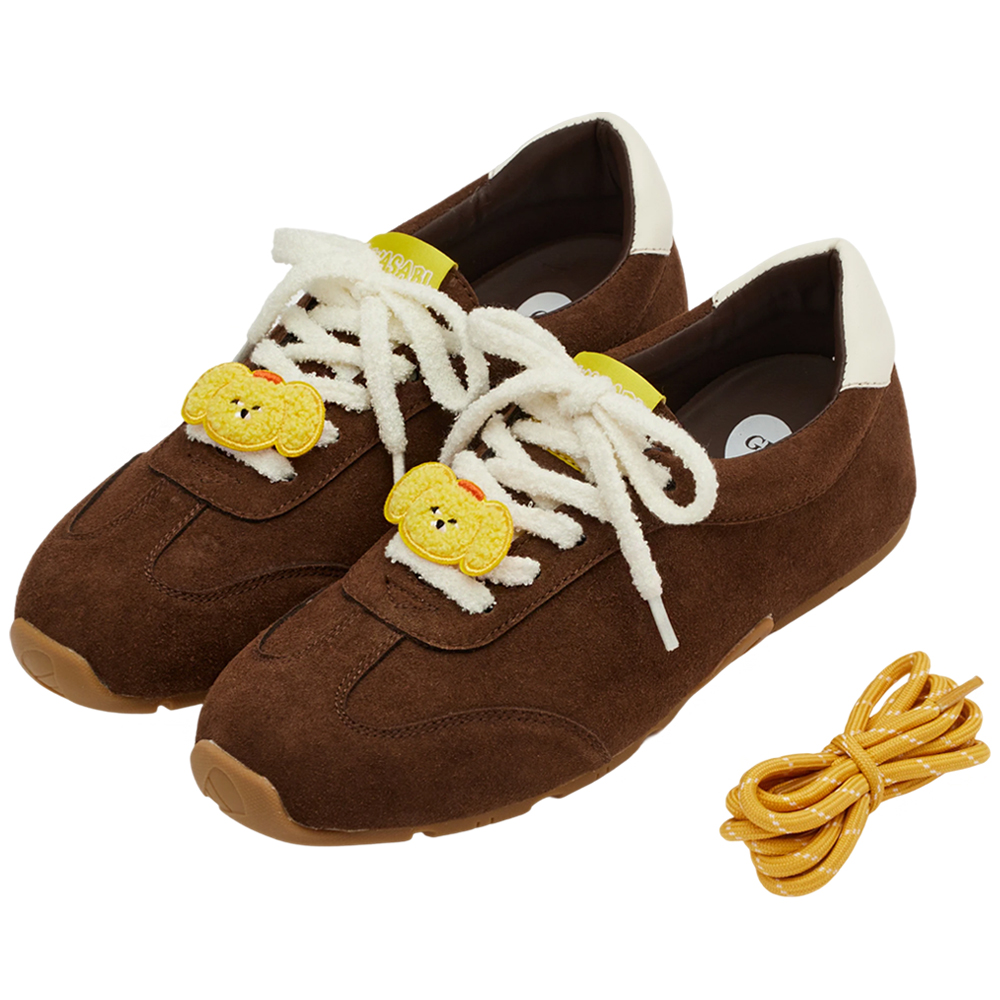 Grace Gift 平價女鞋 Wasabi Bear 聯名 黃芥末熊 休閒運動鞋 咖色 穿搭實拍