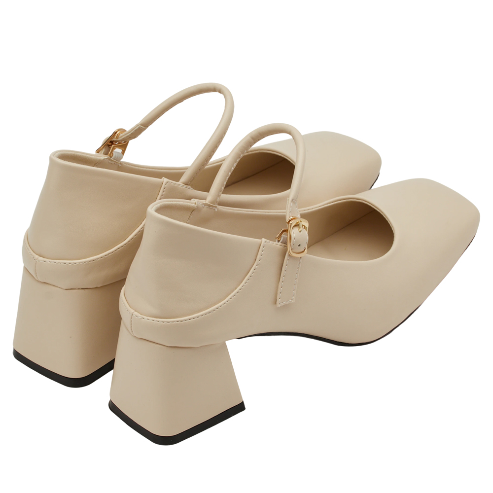 GraceGift平價女鞋 銀河系 方頭 中高跟 瑪莉珍芭蕾舞鞋 米白