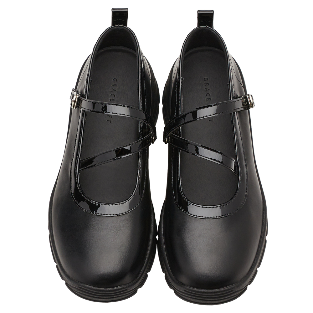 時髦甜感交叉細帶輕量瑪莉珍運動鞋 黑