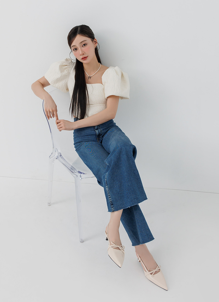 GraceGift平價女鞋 時尚秀場 尖頭 甜感步調尖頭蝴蝶結後空跟鞋 米漆
