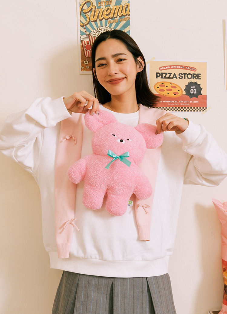 GraceGift Wasabi Bear聯名 粉芥末熊 療癒造型抱枕(30CM) 粉紅色 實拍圖