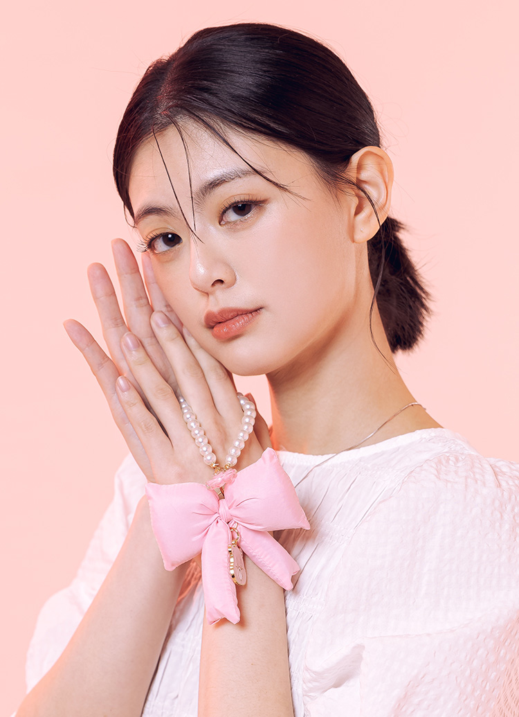 GraceGift CareBears聯名 櫻花熊 櫻花季限定 櫻花小熊蝴蝶結珍珠手機鍊 粉紅