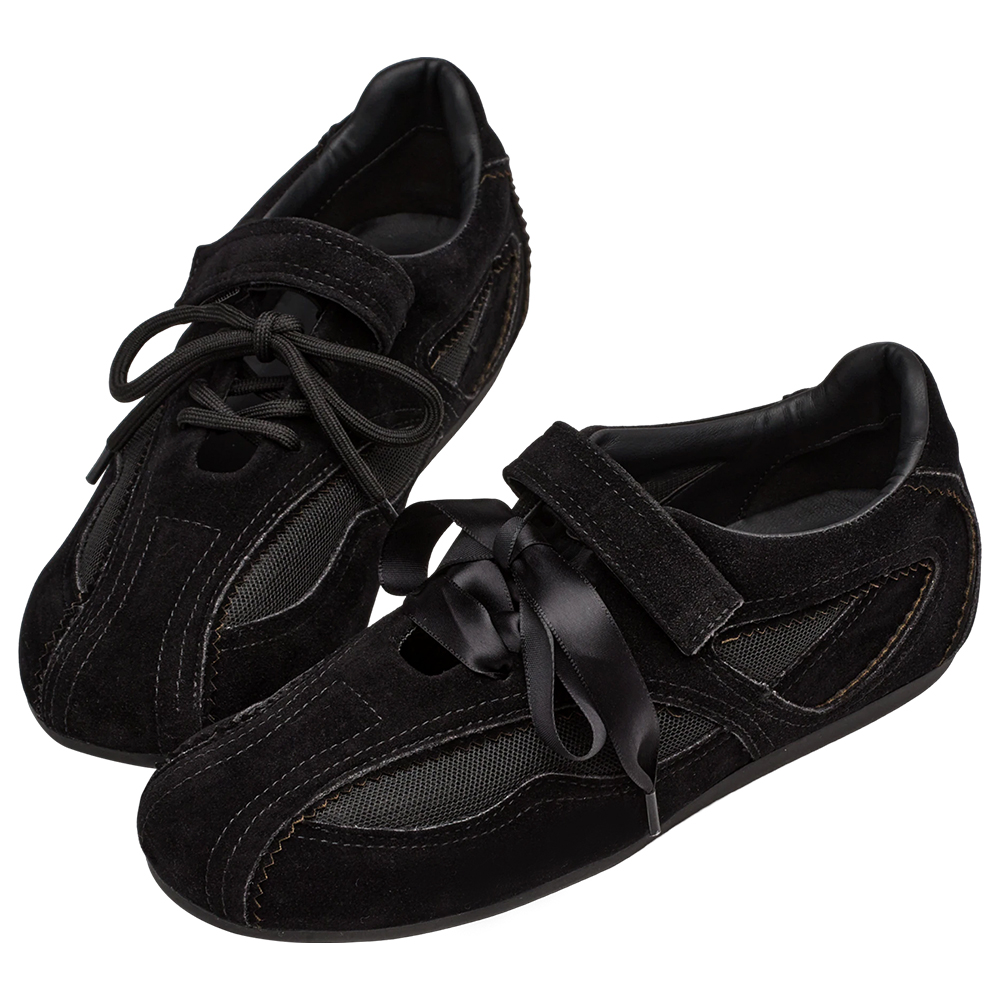 芭蕾少女方頭2WAY綁帶魔鬼氈運動鞋 黑