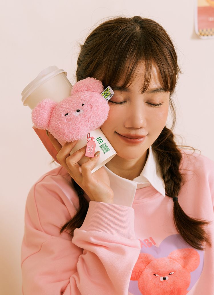 GraceGift Wasabi Bear聯名 粉芥末熊 絨毛星星吊飾飲料提袋 隨行包 粉紅色
