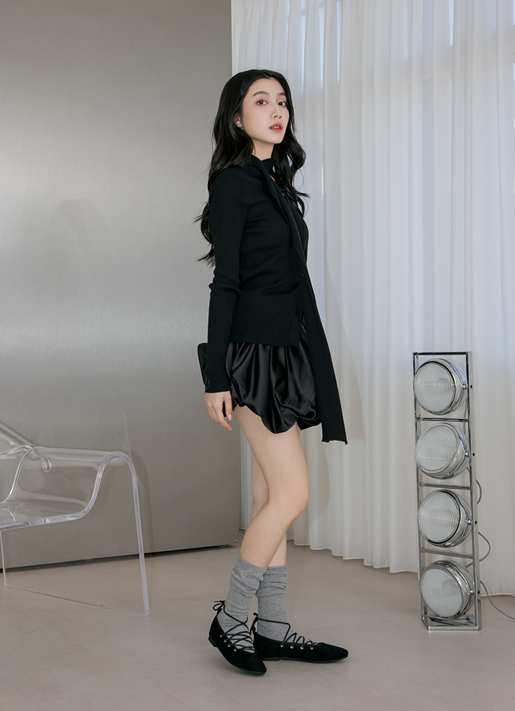 Grace Gift 平價女鞋 可可芭蕾 絨面交叉綁繩芭蕾舞平底鞋 黑色 實拍圖